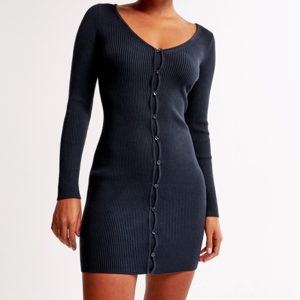 Abercrombie & Fitch Navy Ribbed Long Sleeve Dress